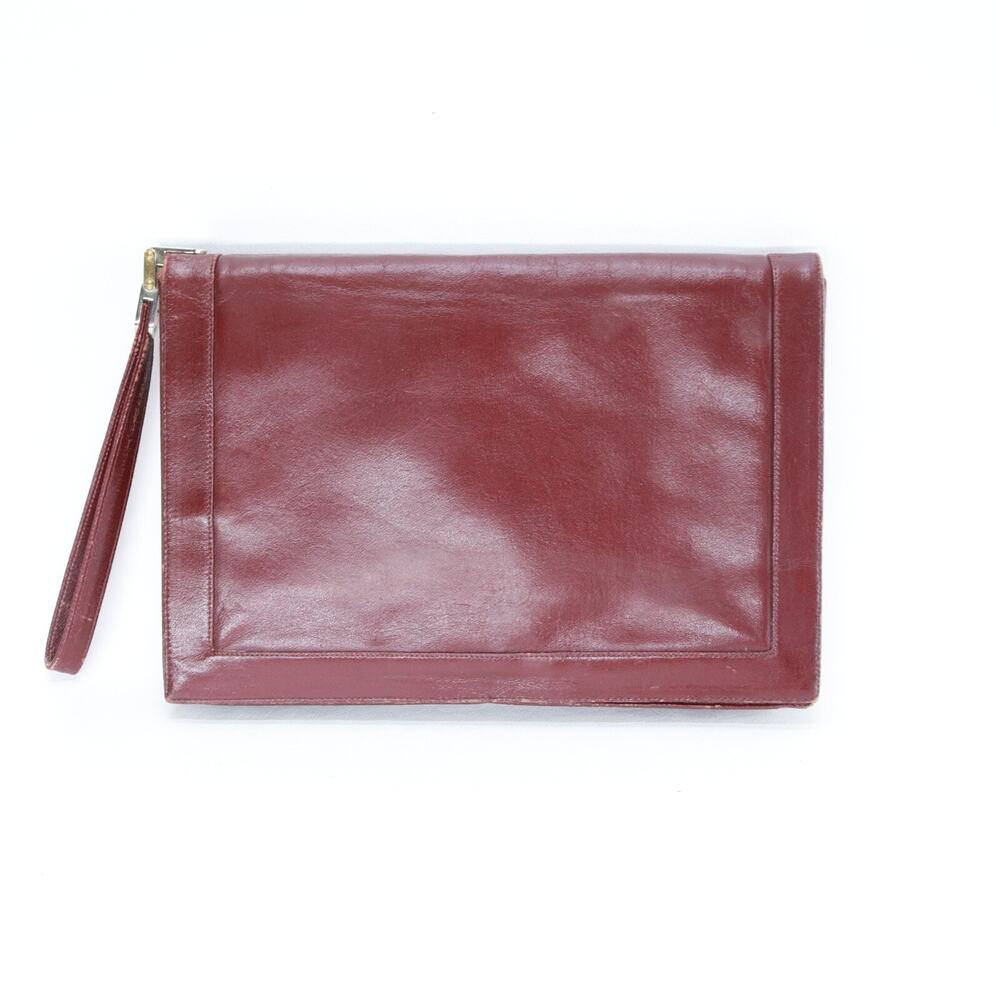 Vintage Lou Taylor Wristlet Handbag S Oxblood Leather Envelope Clutch Purse Bag